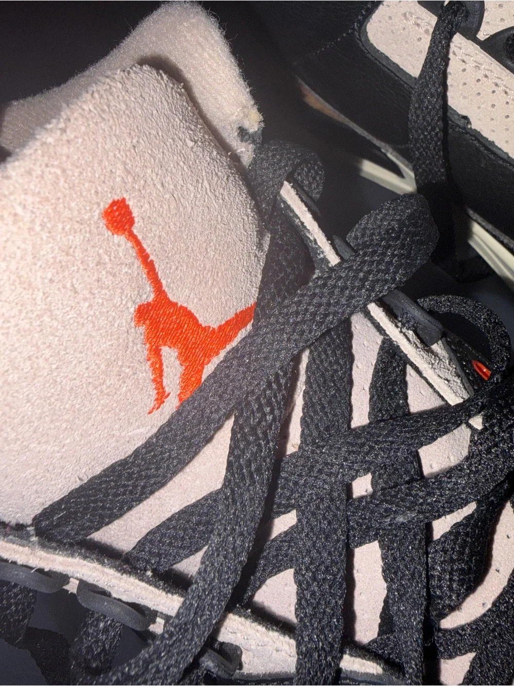 Jordan Men's Black, Brown and Cream Retro Sneakers with Orange Accents